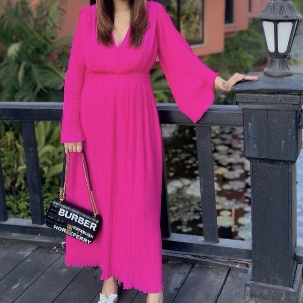 ZARA NEW WOMAN PLEATED MIDI DRESS FUCHSIA Size XS AVAILABLE BNWT
